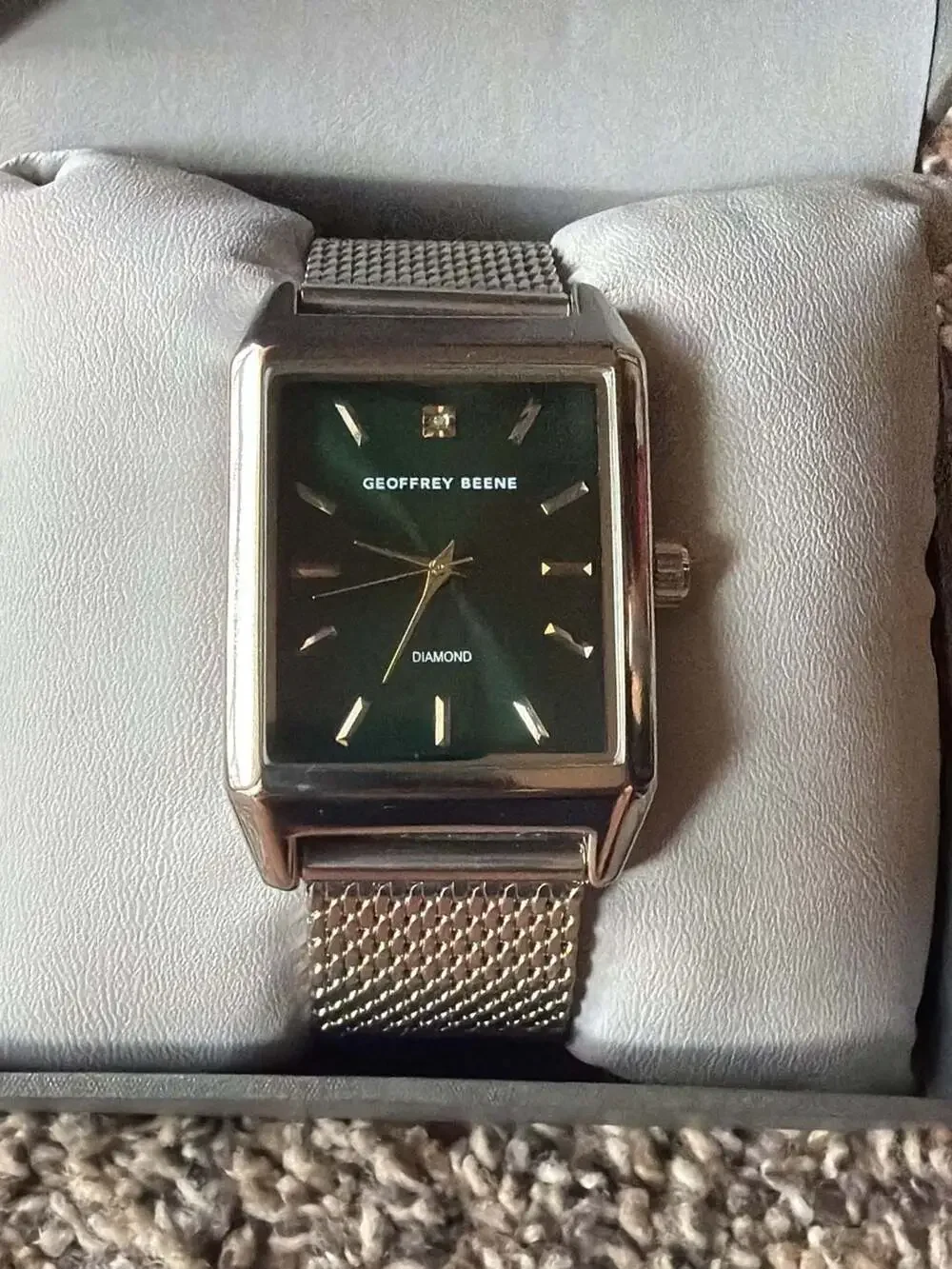 Geoffrey Beene GBA0054SL Rectangular Diamond Accent Men's Mesh Strap Watch